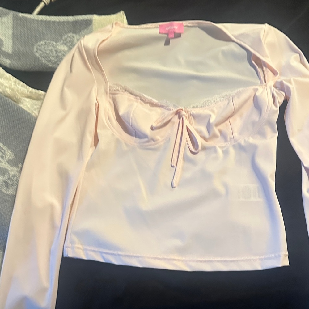 Edikted Blush Long Sleeve Lace Top